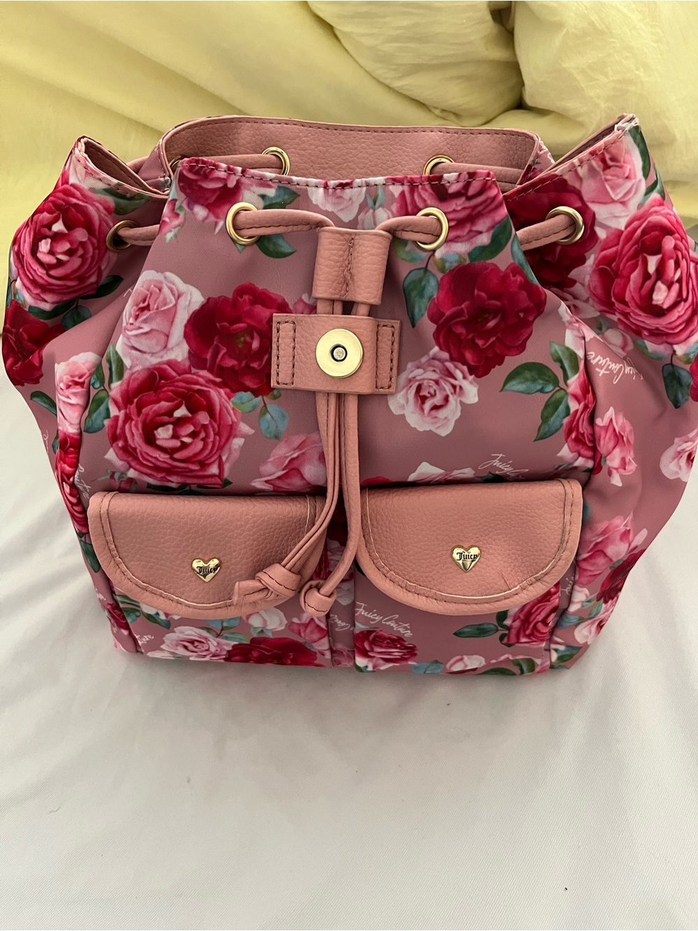 Floral Pink Drawstring Bucket Bag juicycouture